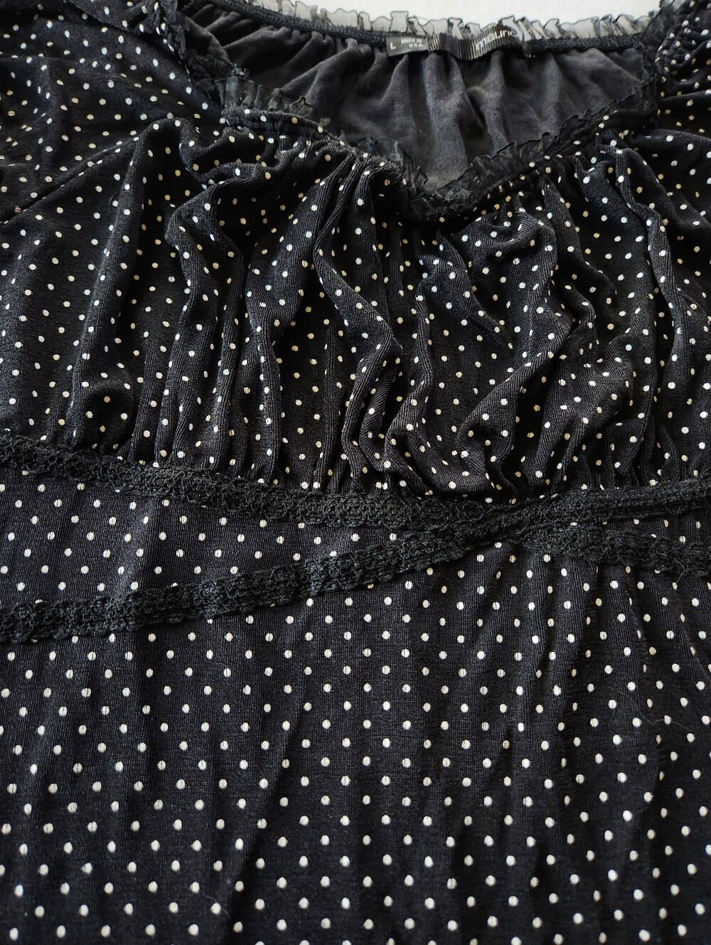 2010s Polka Dot Babydoll Milkmaid Top Sz L - Picture 6 of 7